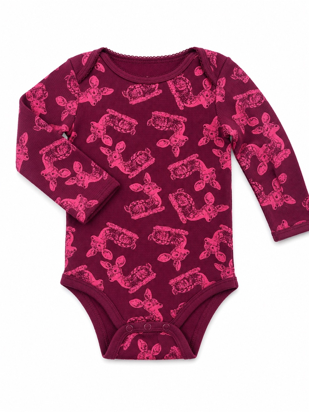 Joe Fresh Long-Sleeve One-Piece in Berry with Hot Pink Deer Print